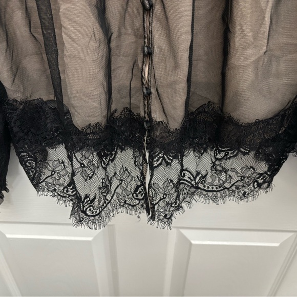 Anthropologie Sheer Black/Tan Lace Whimsigoth Dark Feminine Victorian Blouse, L - Picture 8 of 10